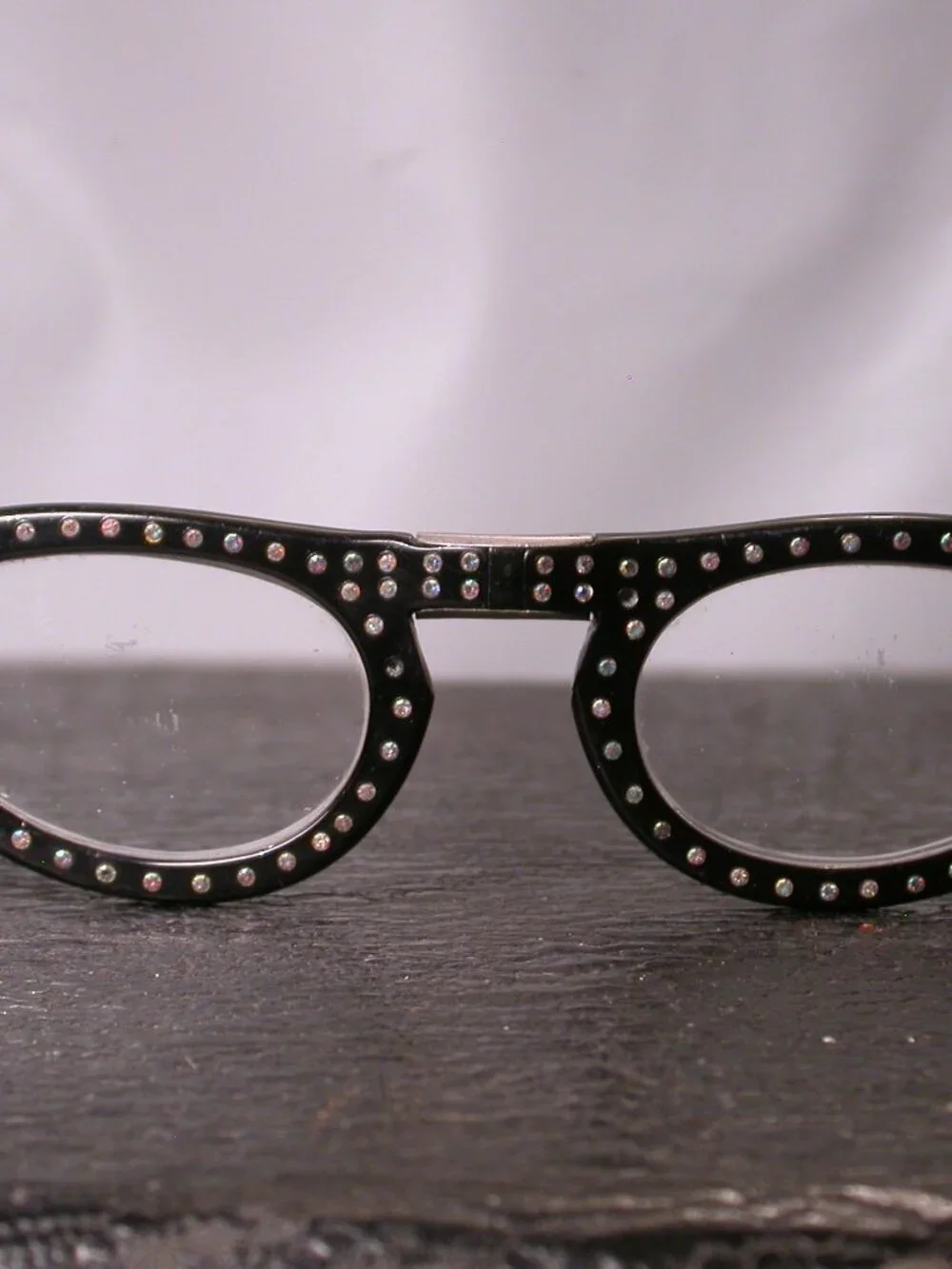 Vintage Fancy Black Rhinestone Incredible Folding Strange Off Set Reading glasse